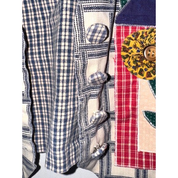 Handmade Quilted Cotton Vest With Appliqué House & Flowers Design Button Closure - Picture 2 of 8